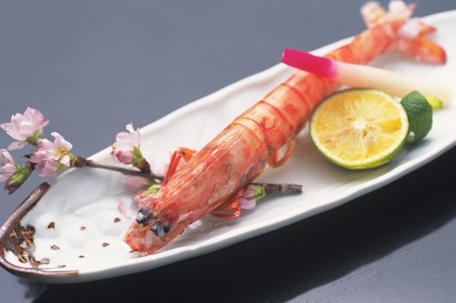 Prawn dish garnished with cherry blossom