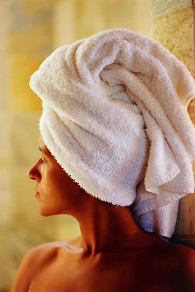 Woman with hair in towel