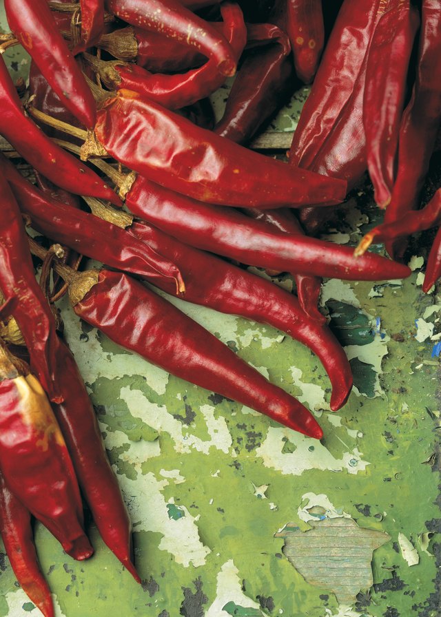 close-up of dry red chilies