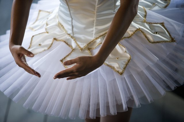 Midsection of a young woman practicing ballet dancing
