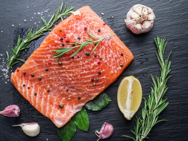 Fresh salmon on the cutting board.