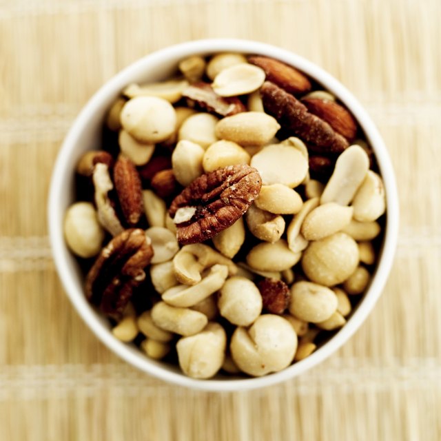 high angle view of assorted nuts in a bowl