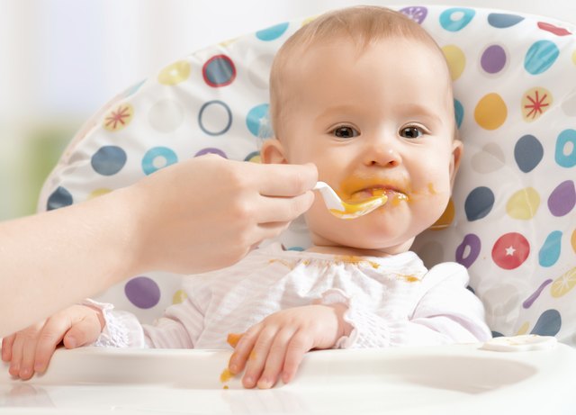 Mom feeds funny baby