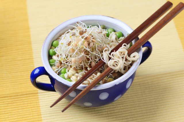 Pulses and sprouts with noodles - closeup