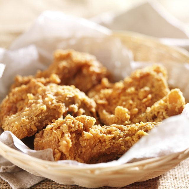 fried chicken in a basket in natural light