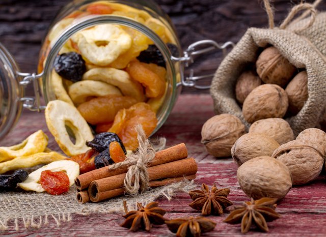 Dried fruits and nuts on a table