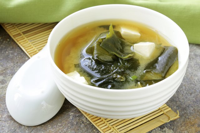 Japanese miso soup with tofu and seaweed
