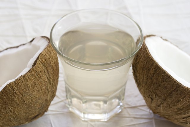 coconut water with coconut halves