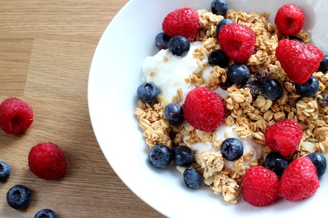 Rasberries ,blue berries , greek yogurt and granola