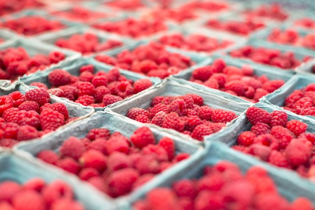 raspberries in boxes ar farmers market