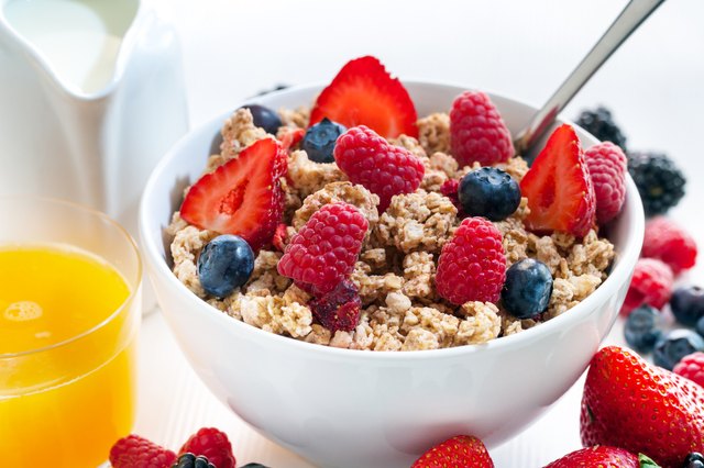 Healthy cereal breakfast with red fruits.