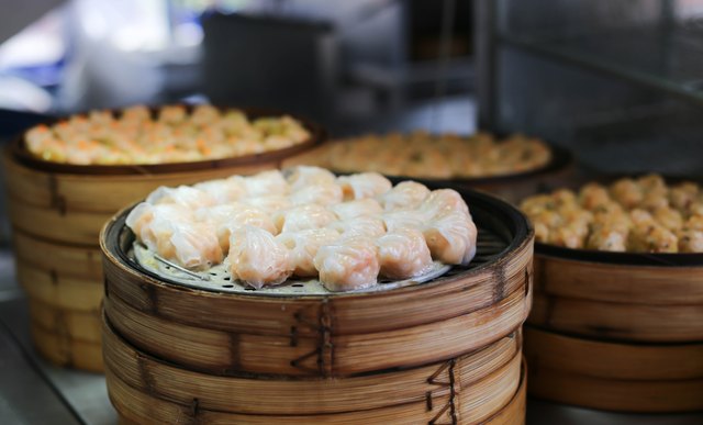 Chinese steamed dimsum in bamboo containers