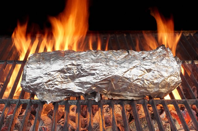 Meat Grilled in Foil on Grill