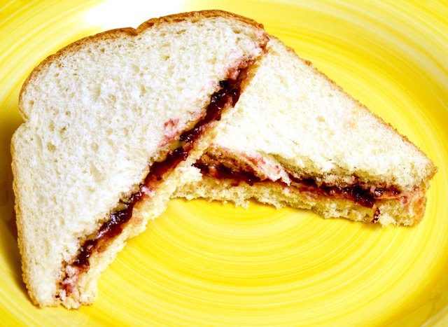 close up of peanut butter and jelly sandwich