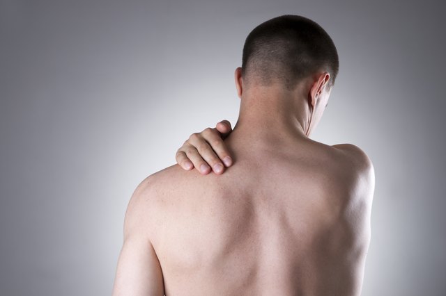 Man with pain in shoulder. Pain in the human body
