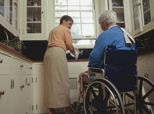 Couple washing dishes, low angle view