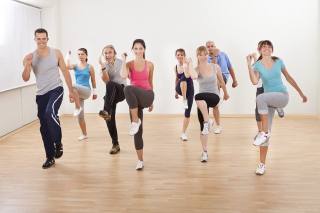 Group of people doing aerobics exercises