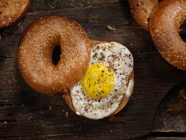 Toasted Bagel With a Sunnyside up Egg