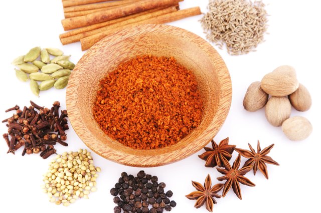 A top angle view of a variety of spices