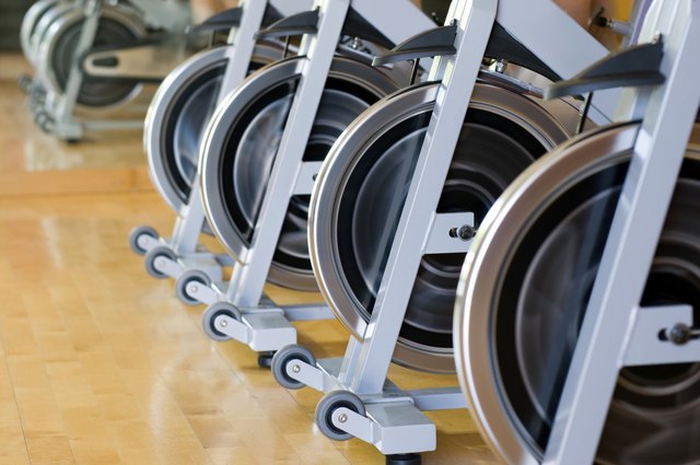 Spinning bicycles closeup