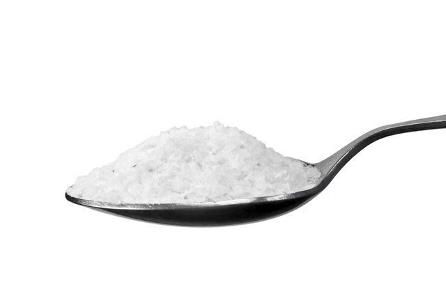 Spoonful Of Coarse Salt, Isolated Macro Closeup, Large Detailed Teaspoon