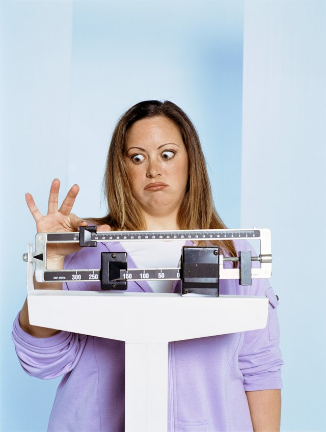 Unhappy woman on scale