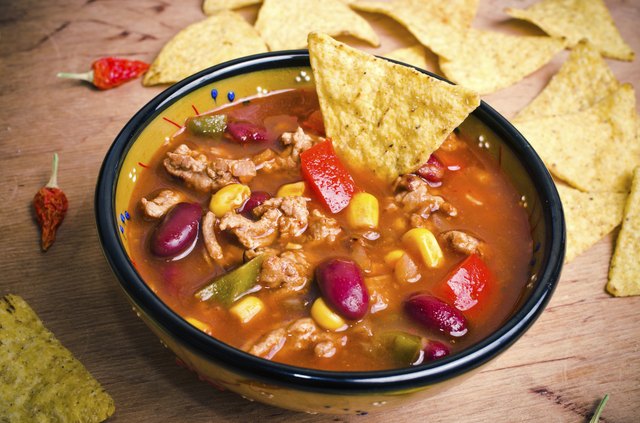 Mexican soup with tacos