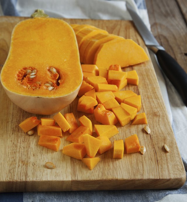 Pumpkin pieces on the cutting board