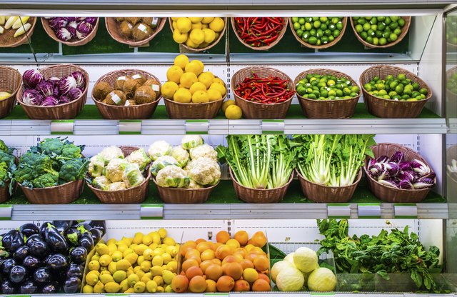 Fruits and vegetables on a supermarket