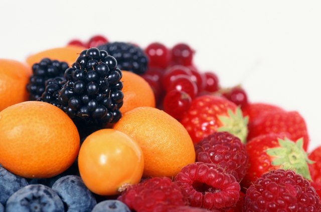 Various fruits on white background, close-up