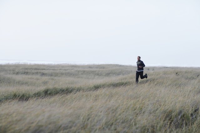 Jogger on path in field