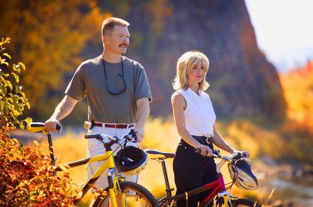 Couple stop to enjoy the view