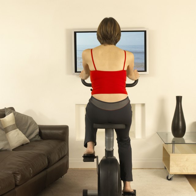 Woman on stationary bike