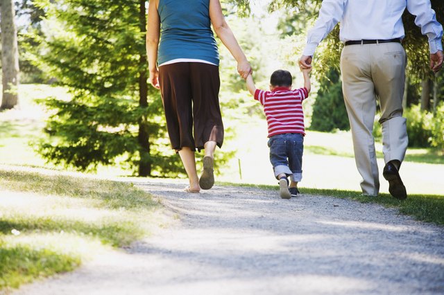 Back view of family walking together