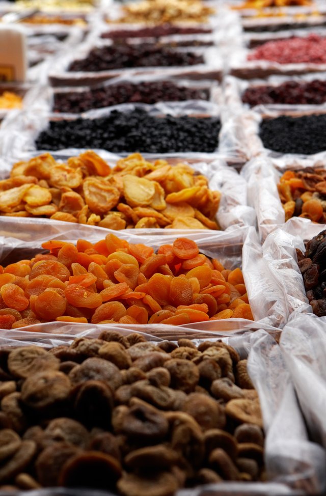 Dried fruit on market stall