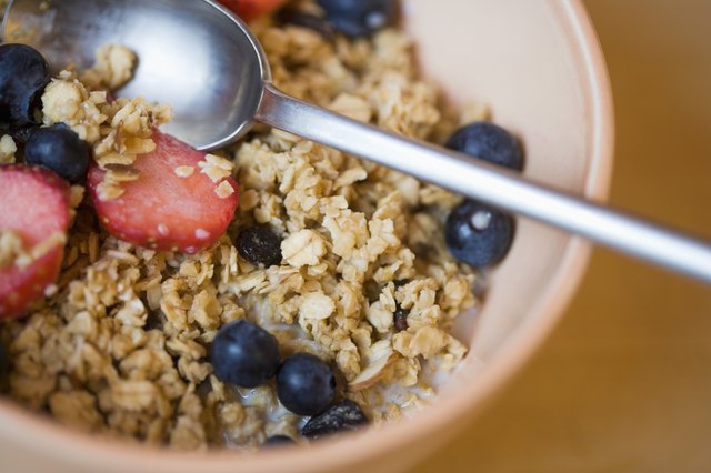 Close-up of bowl of cereal and berries
