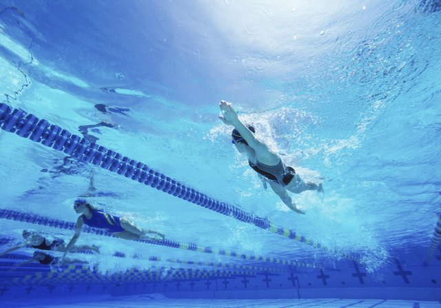 Female swimmers swimming in pool