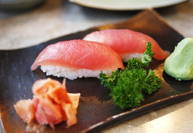 Tuna rolls sushi on a traditional plate