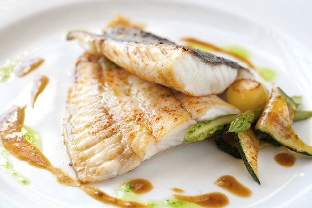 Grilled turbot fish with vegetables.