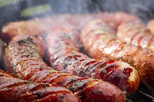 Closeup of sausage on the grill