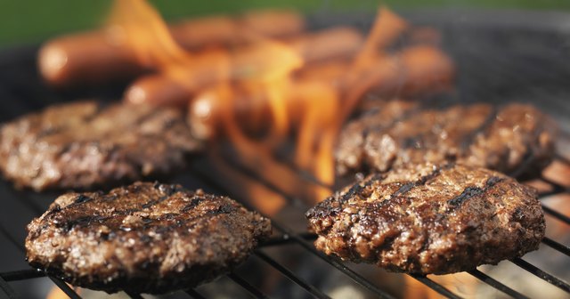 hamuburgers and hotdogs cooking panorama