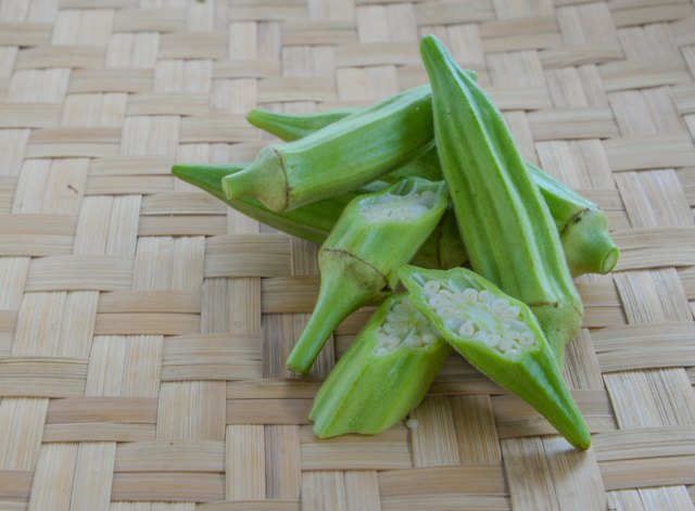 Okra on weave bamboo.