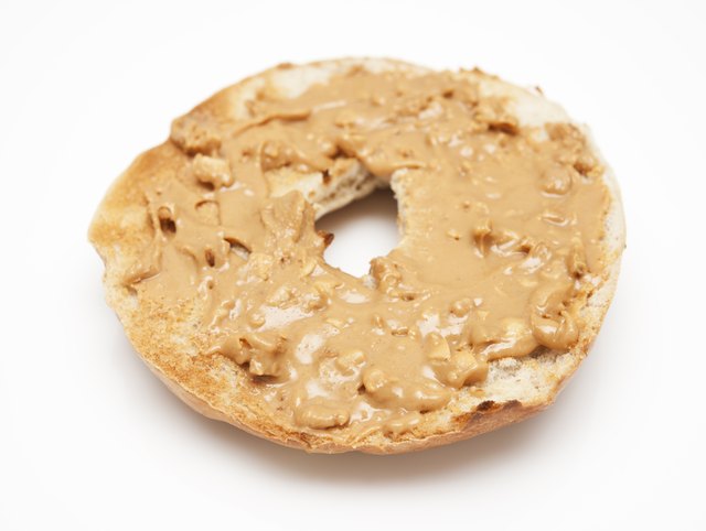 Toasted bagel with peanut butter