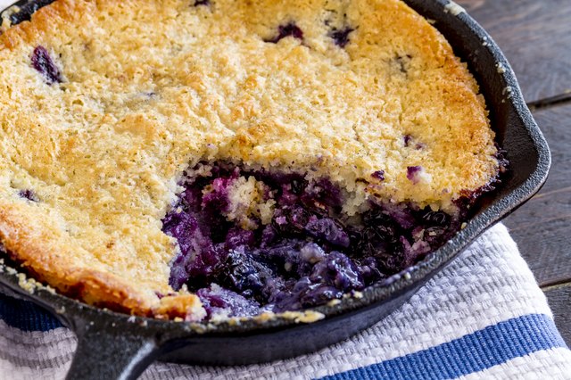 Blueberry Cobbler Baked in Cast Iron Skillet