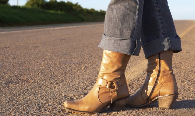 Woman wearing leather boots