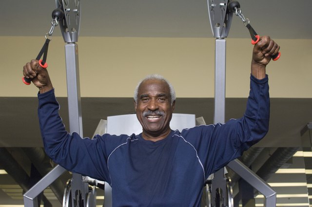 Senior Man Working Out on Weightlifting Machine