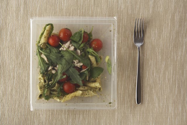 "Pre-packaged, microwaveable Chicken and Vegetable Pasta ready me"