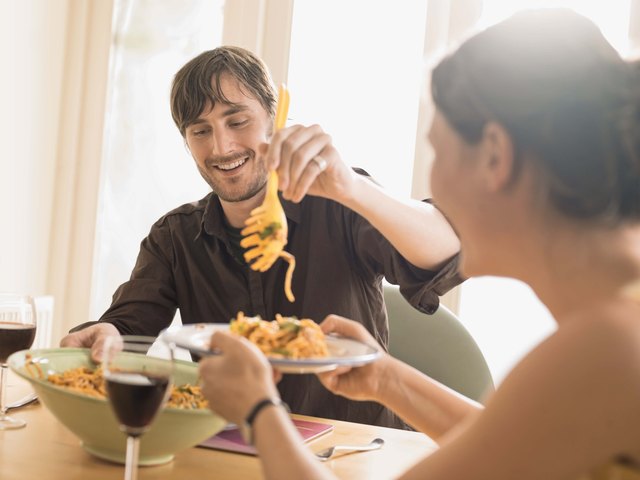 Couple eating together