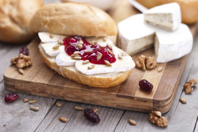 bread served with camembert and cranberry.