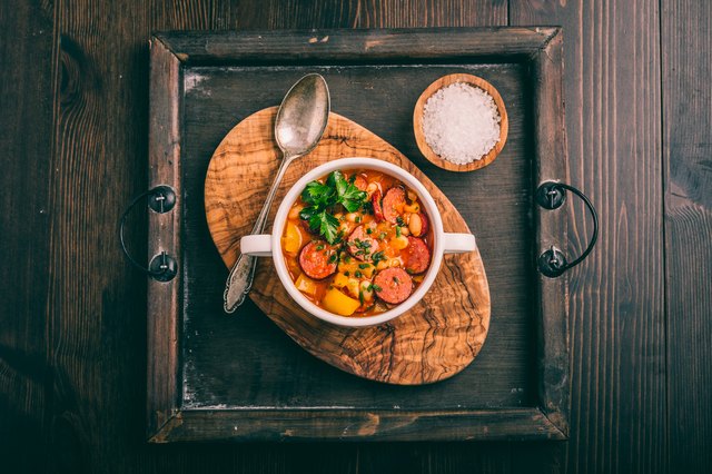 Stew with cabanossi peppers and beans